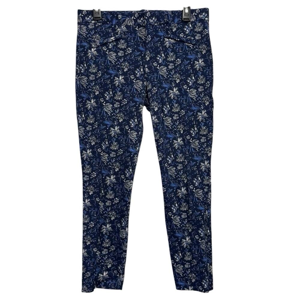 Gap Floral Skinny Ankle Pants Women 8 Blue Stretch Mid Rise Slim Fit Ankle Pants